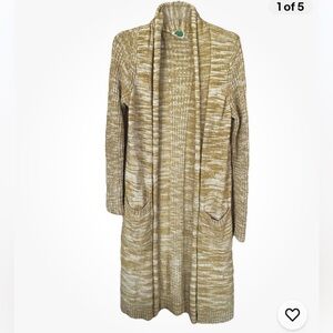 Vintage Anthropologie Y2K yellow textured knit pocket cardigan duster Sz S